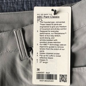 Lululemon ABC Classic Pant 36x37 Grey